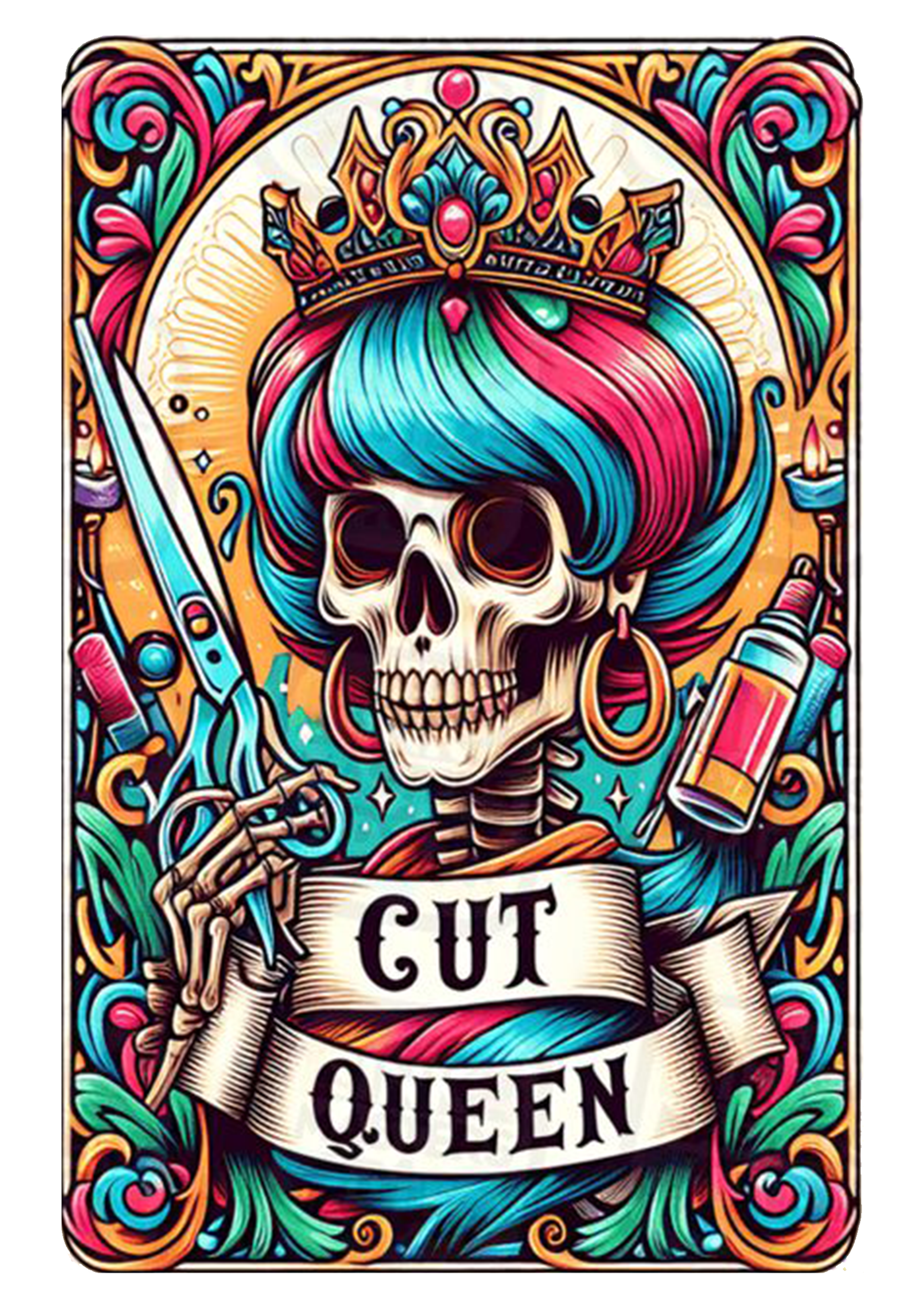 Girl Skeleton Witchy Vibes Hanging Sign-Cut Queen PNG