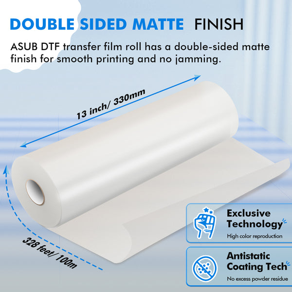 Yamation DTF Transfer Film 13 x 328 Foot Roll Premium Double-Sided Matte A3+
