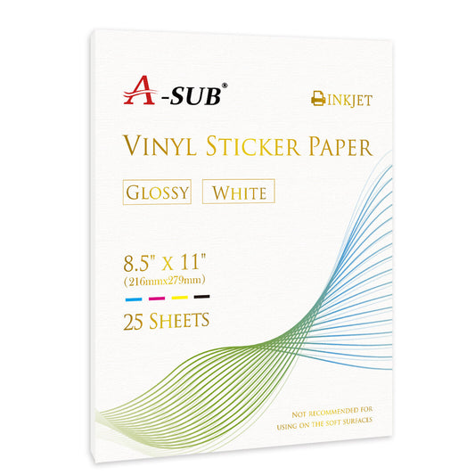 A-SUB Waterproof  Glossy Vinyl Sticker Paper for Inkjet Printer 25 Sheets