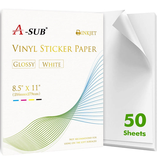 A-SUB Waterproof  Glossy Vinyl Sticker Paper for Inkjet Printer 50 Sheets