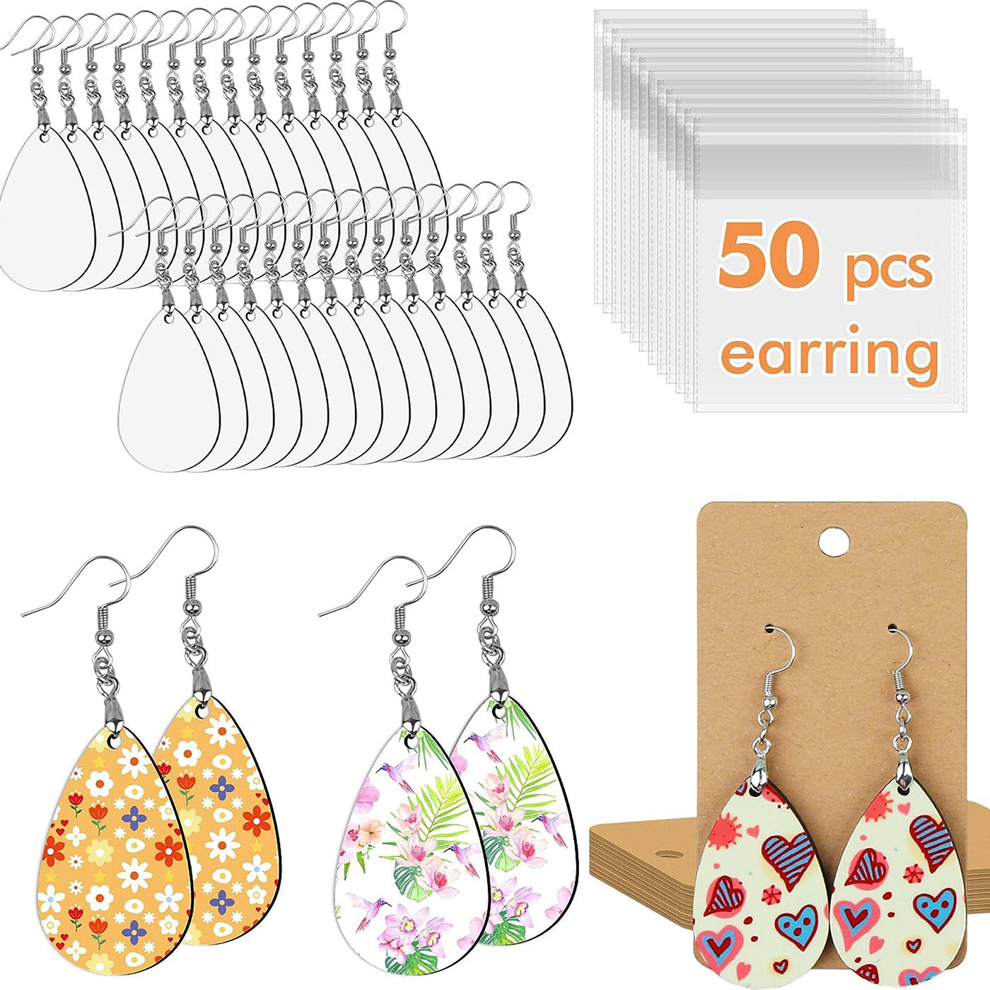 Earrings Teardrop Sublimation Blank Double-Sided 50 Pairs/100pcs