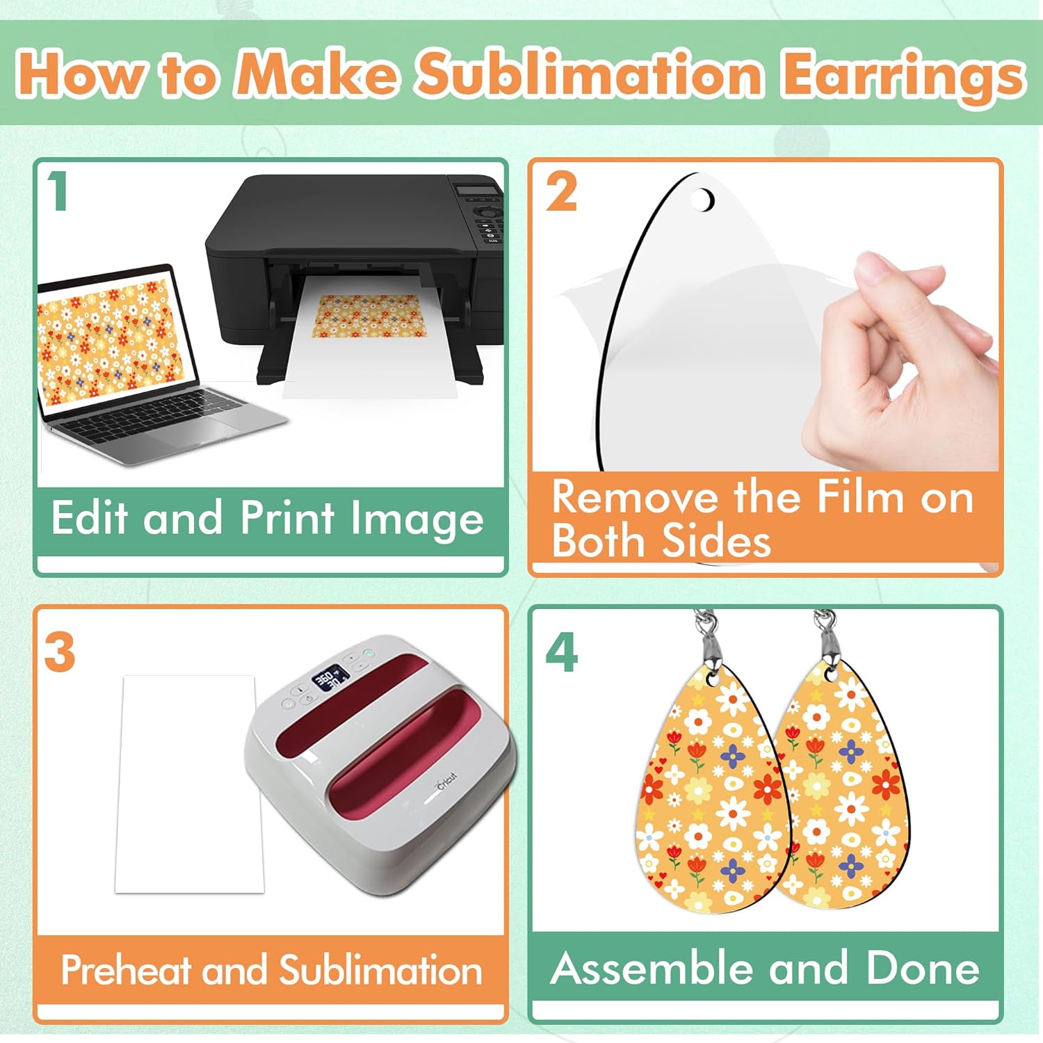 Earrings Teardrop Sublimation Blank Double-Sided 50 Pairs/100pcs