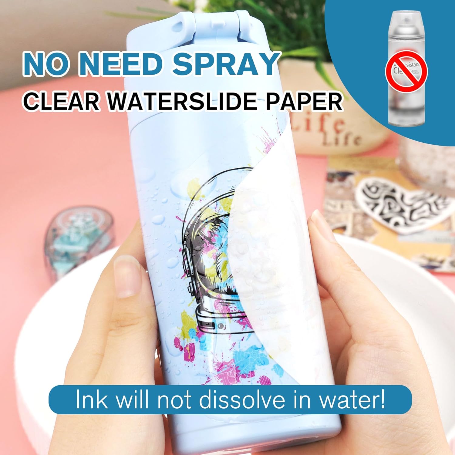 No Spray Need-Clear Waterslide Decal For Inkjet Printer 20 Sheets  8.5x11 Inches