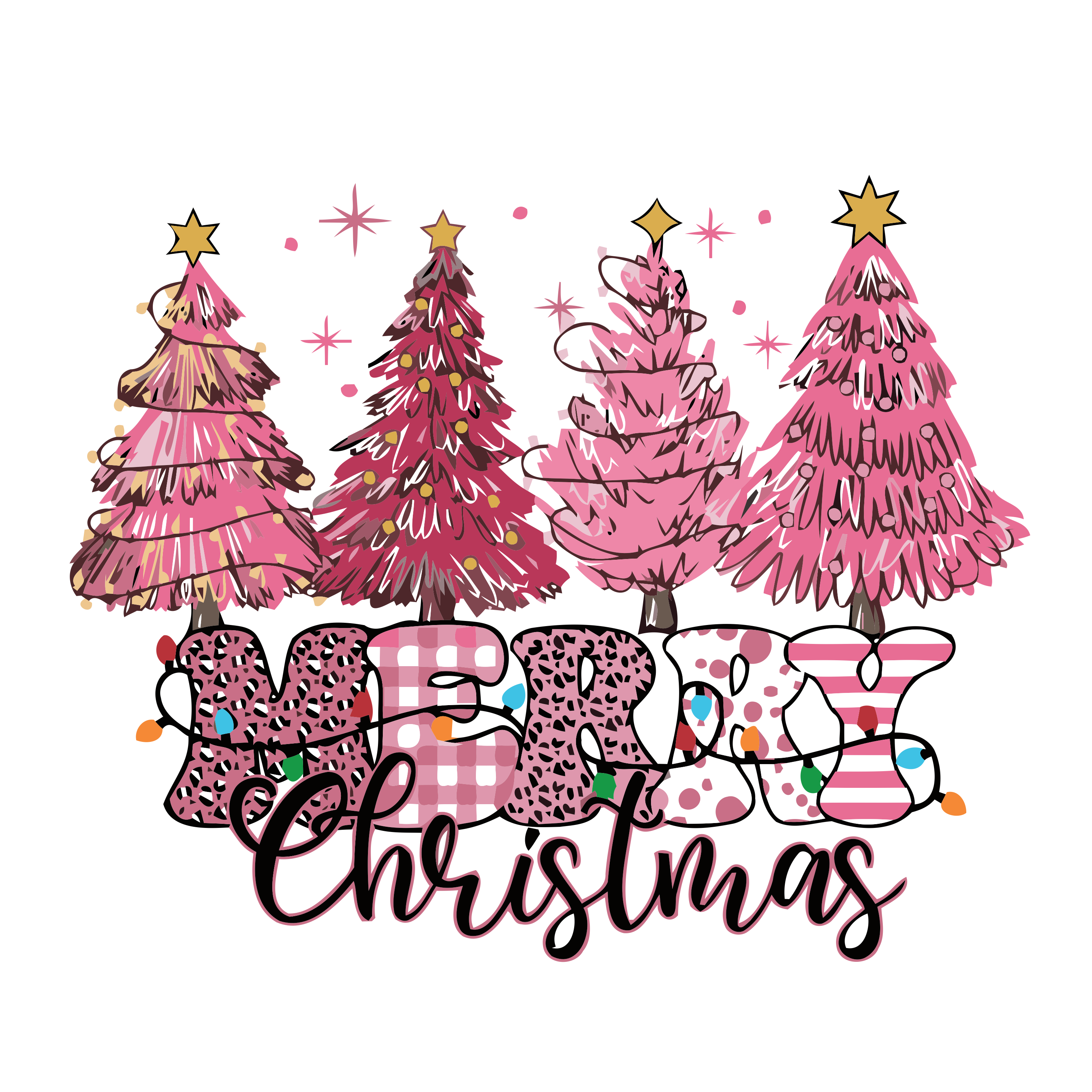 Pink Tree Merry Christmas PNG