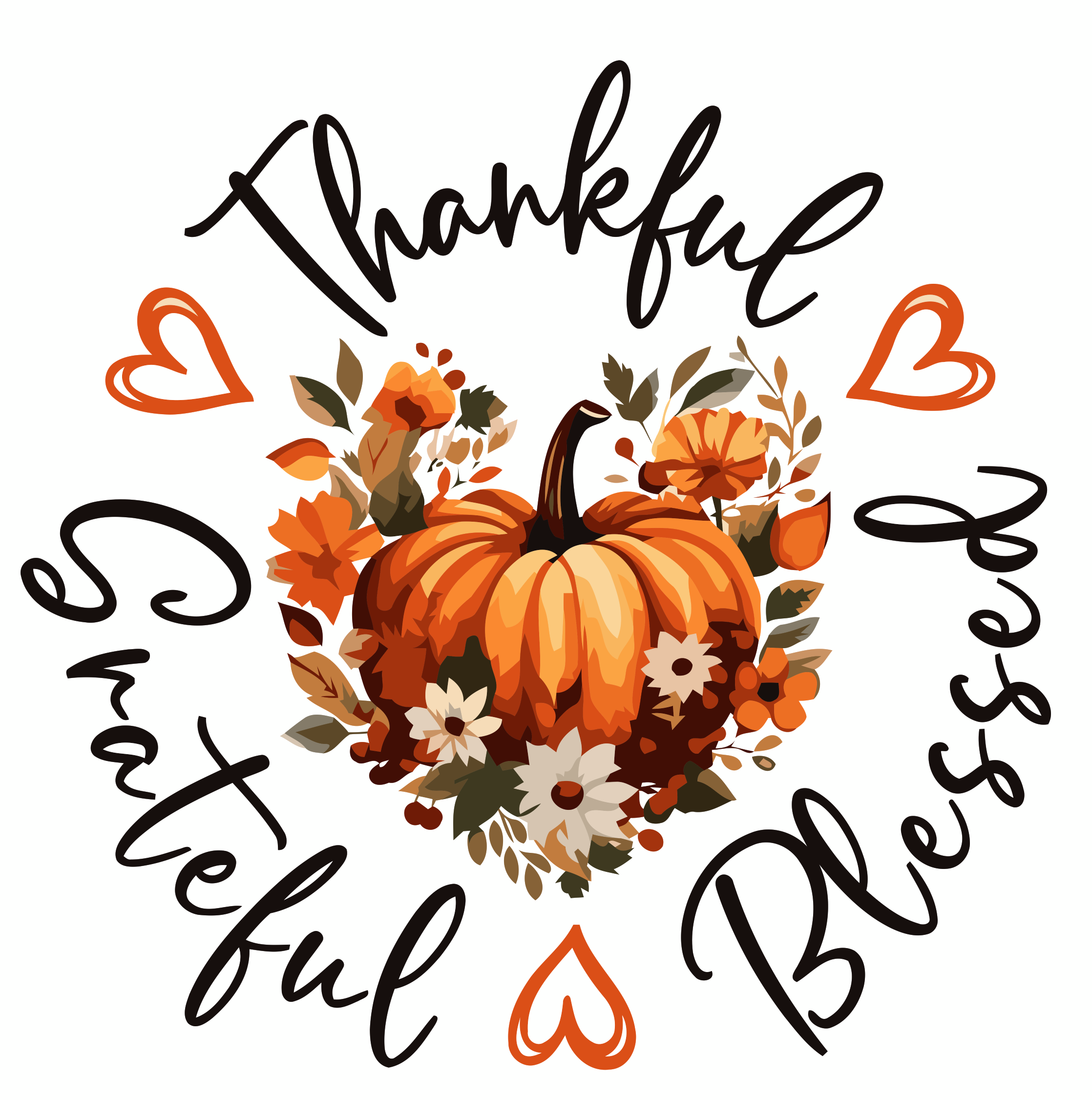 Thanksful , Grateful. Bleaased with Pumkin Flower,PNG Thanksgiving017