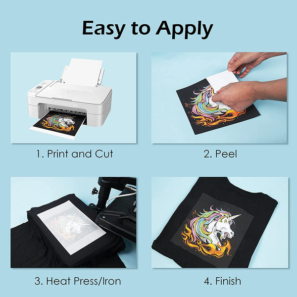 Inkjet Printable Heat Transfer Paper DARK LIGHT T-shirt Iron-on 20 Sheets  8.5x11