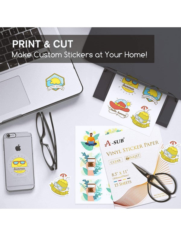 A-SUB Printable Vinyl Glossy Sticker Paper for Inkjet Printer Cricut 25  Sheets